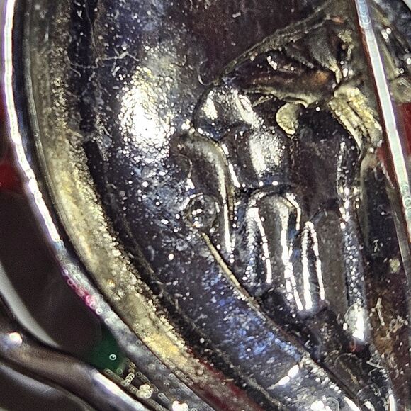 Silver Tone Cardinal Christmas Brooch Pin Red Green Enamel Clear Rhinestone Eye - Picture 10 of 10